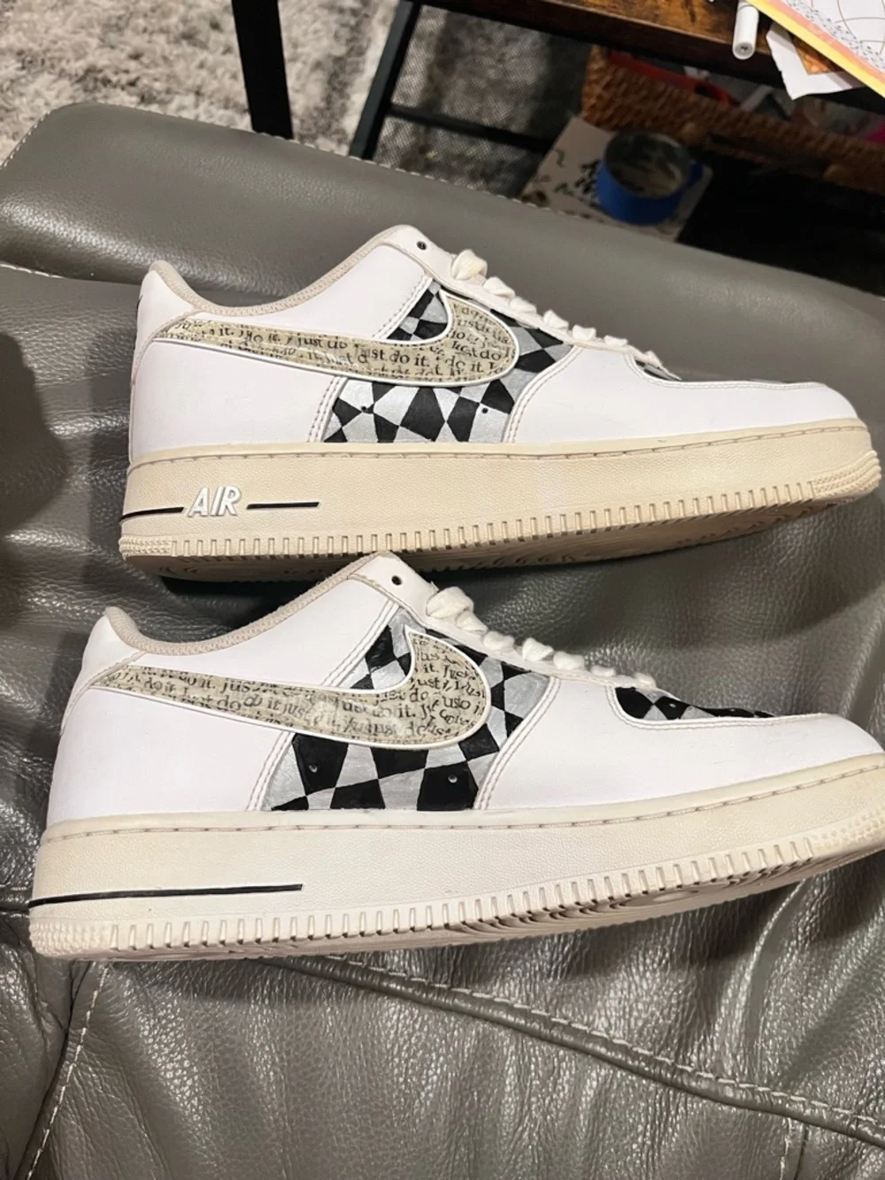 Nike Air Force 1 White, Silver & Black Customized, Mens 8.5/Womens 10 - Picture 2 of 6